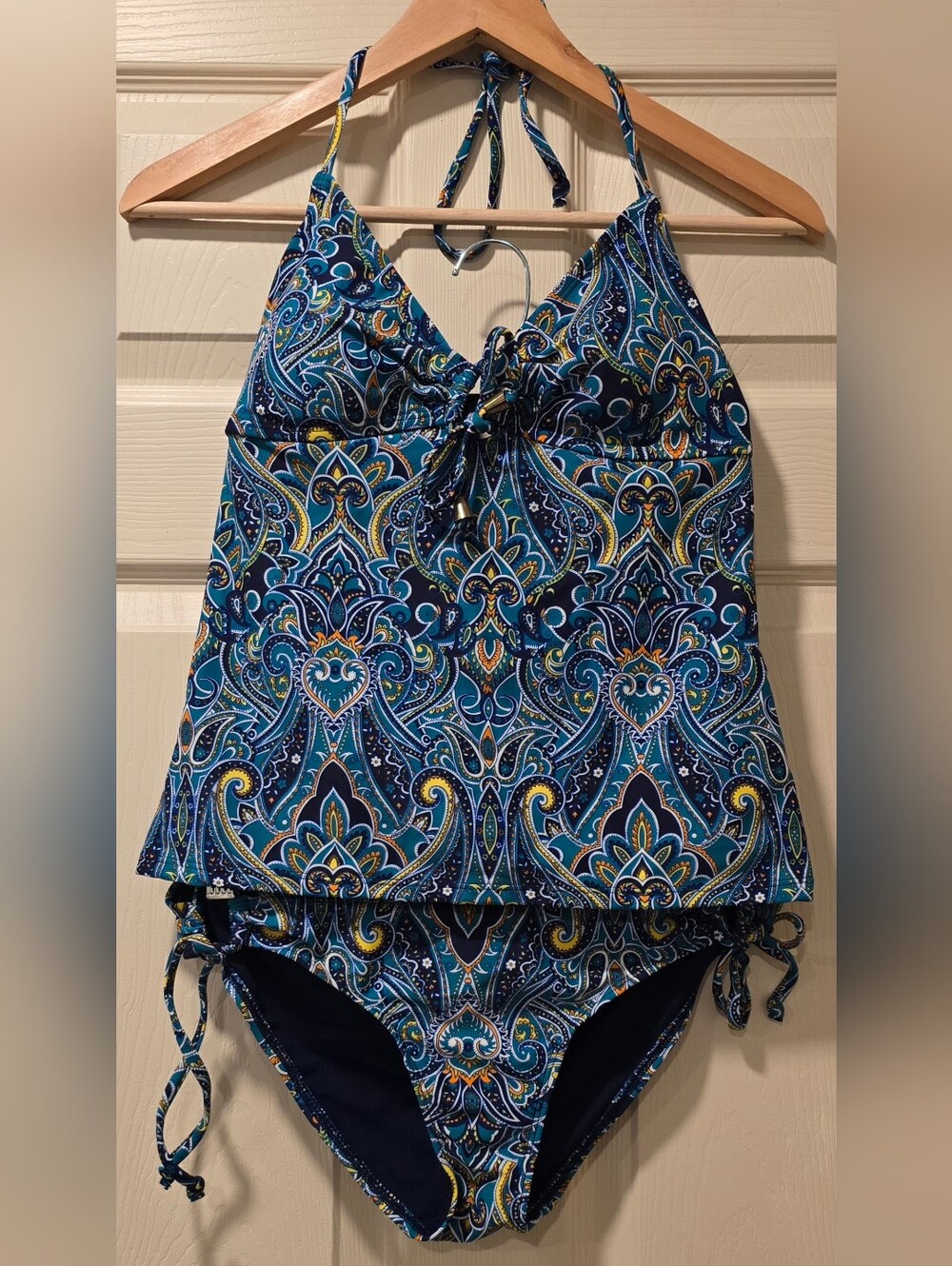 Old Navy 2pc Set Blue Paisley Tankini Swimsuit. Top M Bottom S